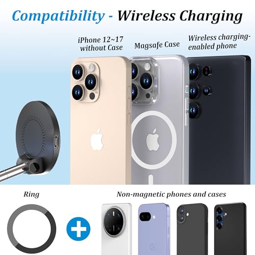 PlusAcc Vacuum Magnetic Phone Holder for Car, Suction Cup Phone Mount for MagSafe, 360°Rotatable Strong Magnet Stand for iPhone 16/15/14/13 in Smooth Surface (Charging)