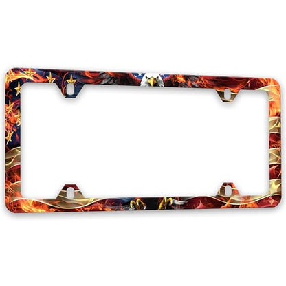 American Flag Eagle License Plate Frame Flame USA Flag License Plate Holders Funny Auto Accessory Bracket Stainless Steel License Plate Frames with Screws for Women Men 6x12 Inch 4 Holes - color: American Flag Eagle