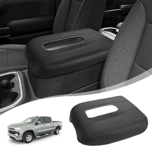 Center Console Armrest Cover for Chevy Chevrolet Silverado 1500/GMC Sierra 2019-2026, Tahoe/Suburban/Yukon 2021-2026, PU Leather Middle Console Lid Protector Arm Rest Cushion Thick Pad (Bucket Seat) - color: Black, size: Bucket Seat, Silverado & Sierra 20