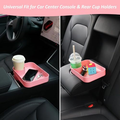 Car Seat Snack Tray for Kids, Mess-Free Square Travel Tray Cup Holder Snack Tray, Durable Car Food Tray for Toddlers, Universal Fit Kids Travel Road Trip Essentials (Pink) - color: pink