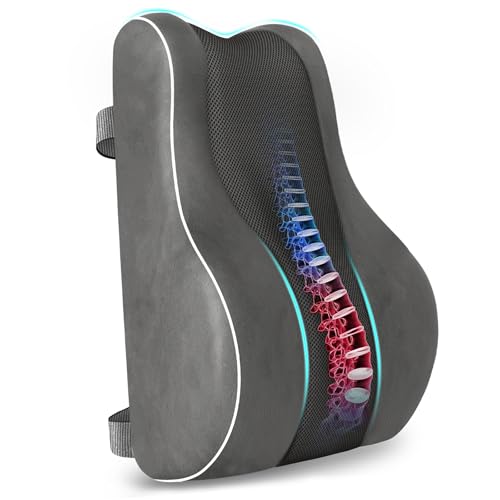 CloudBliss Ergonomic Lumbar Support Pillow Seat Cuhsion - Memory Foam for Lower Back Pain Relief, Adjustable Straps & Mesh Cover for Office, Gaming, Car Seat (XL, Grey) - color: Grey, size: Large