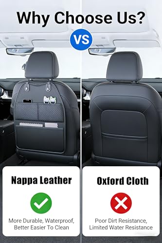 2 Pack Seat Back Protector - Leather Kick Mat with Storage Pockets, Front & Back Seat Cover for Kids -Large Capacity Car Seat Organizers and Storage for Child, Splashproof & Easy Clean