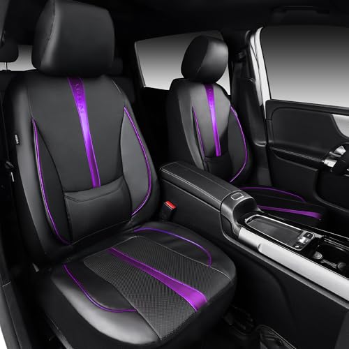 CAR PASS Nappa Leather Car Seat Covers, Water Resistant 3D Foam Faux Leather Seat Covers, Lumbar Support Automotive Seat Covers 2 Front Seats, Comfort & Universal Fit for Cars SUV Truck, Black Purple - color: Black and Purple, size: Two Front