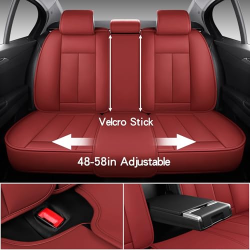 MINGBRON Leather Car Seat Covers,Car Seat Covers Full Set,Automotive Seat Covers 6 Seats,Fit for Most Cars SUV and Most Sedans Red - color: Red 3, size: 5 Seat Covers (Front & Rear)