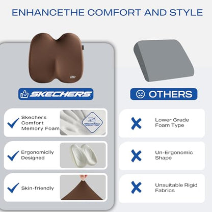 Skechers Seat Cushion, Ergonomic Memory Foam Cushion for Long Sitting Hours on Office & Home Chair, Car Seat Cushion for Sciatica, Coccyx Cushion,Brown - color: Brown
