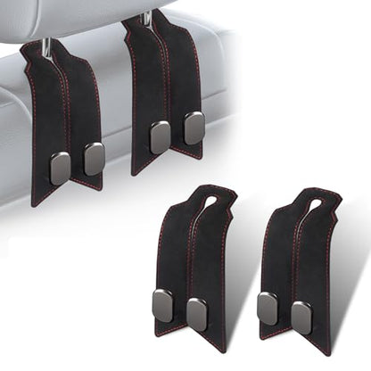 2Pcs Car Headrest Hooks with Premium Leather, Upgraded Double Metal Hooks with Anti-Drop Design, Universal Back Seat Hanger for Bags, Coats, Purses and Groceries (Classic Black) - color: Classic Black 2Pcs