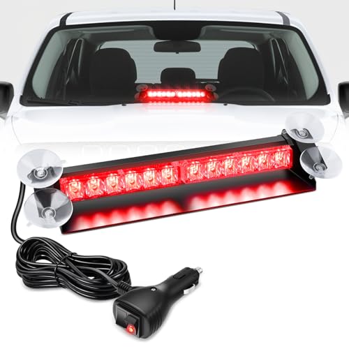 Nilight 12LED Traffic Advisor Strobe Light Bar Red Emergency Warning Hazard Safety Dash Front/Rear Windshield Flashing Lights for Cars Trucks Police Firefighter Plow Construction Vehicles - color: Red