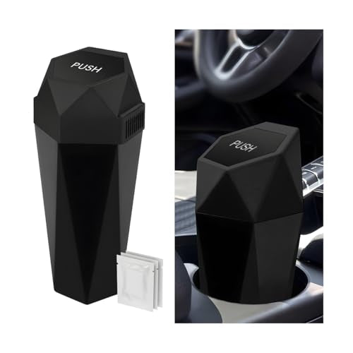 Car Trash Can with Lid, Mini Leakproof Fragrance Vehicle Cup Holder Garbage Bin for Console Door, Small Portable Auto Interior Dustbin Organizer Accessories, Universal Fit (Black) - color: Black