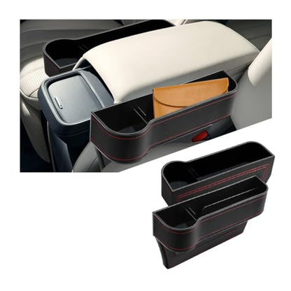 2PCS Car Seat Gap Filler Organizer, Leather Multi-Functional Vehicle Console Gap Pocket Organizer with Cup Holder, Automotive Seat Crevice Filler Storage Box, Universal for Vehicles (Black)