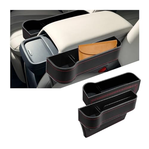 2PCS Car Seat Gap Filler Organizer, Leather Multi-Functional Vehicle Console Gap Pocket Organizer with Cup Holder, Automotive Seat Crevice Filler Storage Box, Universal for Vehicles (Black)
