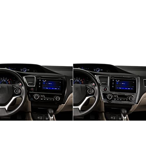 Real Carbon Fiber Car Center Console Air Vent Multimedia Navigation Screen AC Control Panel Interior Trim Sticker Cover Compatible with Honda Civic 9 Coupe/Sedan 2013-2015 Accessories Black - Kit - color: Center Console Multimedia Navigation Display Scree