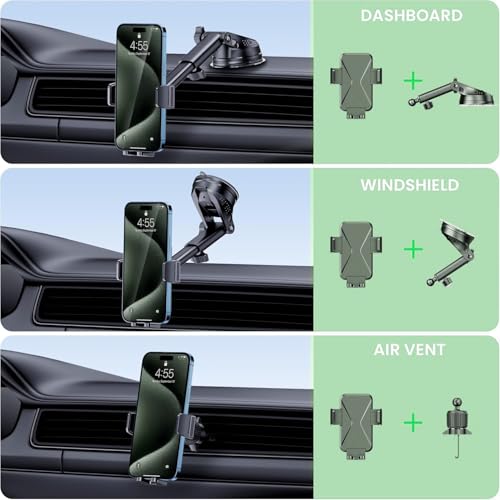 Universal Car Phone Mount Holder - [Military-Grade Suction Cup & Secure Clip] 3-in-1 Windshield, Dashboard, Air Vent Car Phone Mount Compatible with All iPhone & Smartphones - style: Modle-D
