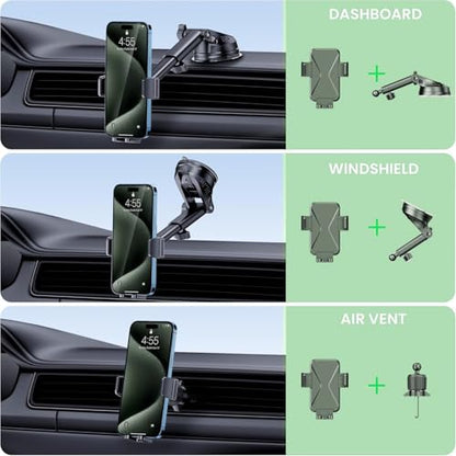 Universal Car Phone Mount Holder - [Military-Grade Suction Cup & Secure Clip] 3-in-1 Windshield, Dashboard, Air Vent Car Phone Mount Compatible with All iPhone & Smartphones - style: Modle-D