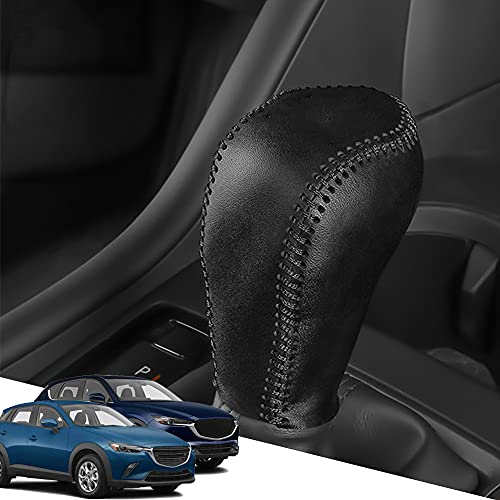Great-luck Genuine Leather Automatic at Gear Shift Knob Cover Protector Trim,The car Interior Accessories(Black Stitches) for CX-9(2016-2021) Mazda 3(2014-2018) Mazda 6(2014-2020) CX-5(2017-2025) - color: Black Stitches, size: CX-5/CX-9/Mazda 6/Mazda 3