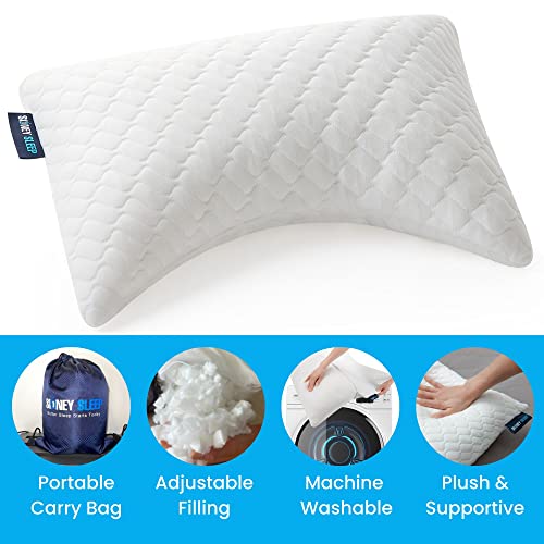 Sidney Sleep Set of 2 Mini Travel Size Neck Pillows - Knee Pillow - Back Lumbar Support - Curved Bed Pillow - 14 x 19 Inches - Adjustable Loft - Carry Backpack Included (White 2 Pack Mini) - color: White, size: Travel Mini (Pack of 2)
