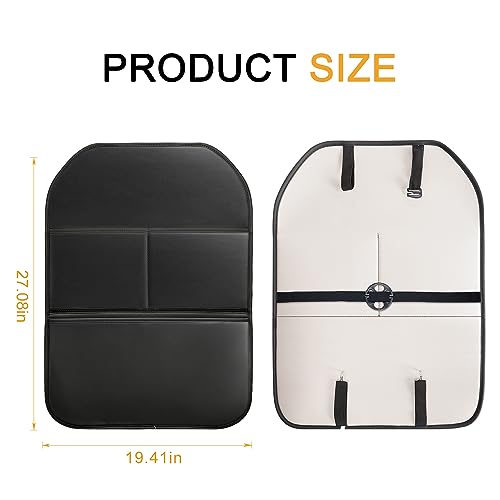 2 Pack PU Leather Kick Mat Back Seat Protector With 3 Storage Pockets, Universal Car Seat Back Organizer For Kids Pets, Waterproof Backseat Protector For Most Car (Black)