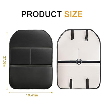 2 Pack PU Leather Kick Mat Back Seat Protector With 3 Storage Pockets, Universal Car Seat Back Organizer For Kids Pets, Waterproof Backseat Protector For Most Car (Black)