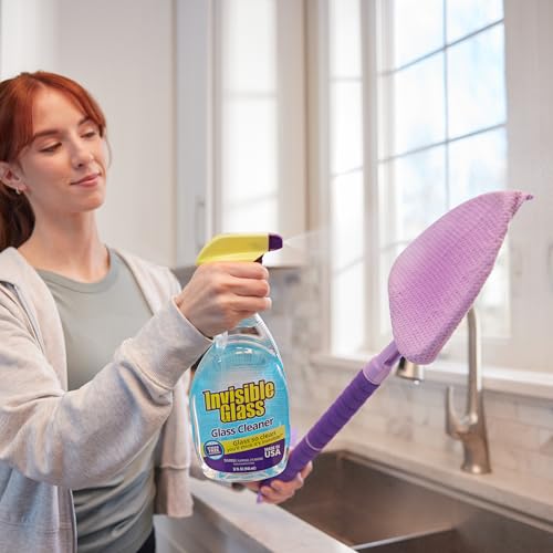 Invisible Glass 95165 Reach & Clean Home Glass Cleaning Tool with Extendable Handle, (3) Reusable Quick Change Microfiber Cloths, and Storage Bag, Streak-Free Window & Glass Cleaner Kit for Home & Car - style: Reach & Clean Kit