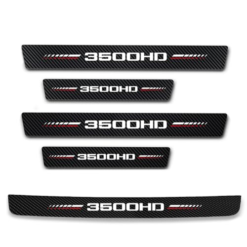 5Pcs Door Sill Plate Protectors Compatible with 2019/2021/2020 Dodge Ram 3500 Car Accessories, Carbon Fiber Leather Door Sill Stickers for Ram Truck Auto Accessories - color: White 3500