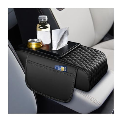 HZEL 5-in-1 Car Center Console Cover, Multifunctional Vehicle Armrest Box Mat with 2 Storage Bags Tissue Box Cup Holder Phone Slot, Automotive Interior Arm Rest Cover, Universal Fit (Gray) - color: Grey