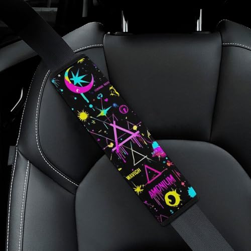 Comfortable Cushion Pad Car Shoulder Strap Harness Pad, Magical Bright Alchemical Cosmic Goth Trippy Purple Sun Moon Art Witchcraft 2PCS Car Belt Covers - color: Color857