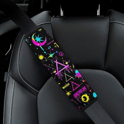 Comfortable Cushion Pad Car Shoulder Strap Harness Pad, Magical Bright Alchemical Cosmic Goth Trippy Purple Sun Moon Art Witchcraft 2PCS Car Belt Covers - color: Color857