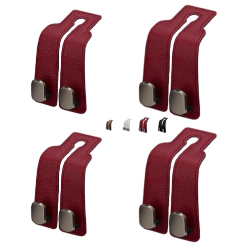 Coozyland Car Hooks, Coozy Land Metal Multi-Function Leather Car Headrest Hooks, Universal Double Hook Car Seat Back Storage Hooks for Wallets, Handbags, Bottles, Trash Bags, etc(Red 4-Pack) - color: Red 4-pack