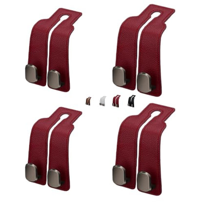 Coozyland Car Hooks, Coozy Land Metal Multi-Function Leather Car Headrest Hooks, Universal Double Hook Car Seat Back Storage Hooks for Wallets, Handbags, Bottles, Trash Bags, etc(Red 4-Pack) - color: Red 4-pack