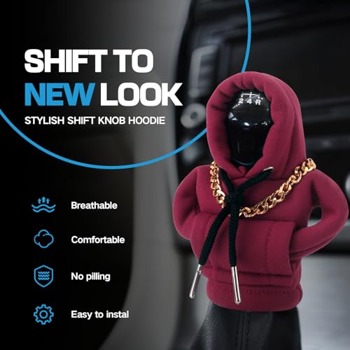 Funny Gear Shift Hoodie Cover, Car Shifter Knob Sweatshirt, Universal Stick Shift Cover for Car Gear Handle - color: Red