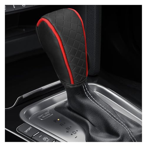 Leather Car Gear Shift Knob Cover, Anti-Slip Breathable Car Shifter Lever Cover, Automatic Shift Knob Handle Protector, Universal Auto Interior Decorative Accessory for Sedan, SUV (Black/Red) - color: Black/Red