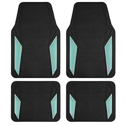 PIC AUTO Rubber Floor Mats, Mint Aluminum Film with Colorful Piping Floor Mats for Cars, Car Mats with Non-Slip Backing, All-Weather Protection, Trim-to-Fit Liner for Cars, SUVs, Trucks, Vehicles - color: Mint