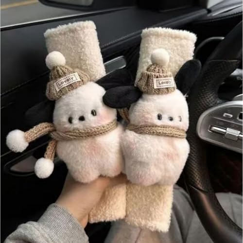 2 PCS Seat Belt Cover Pad, Cute Kawaii Animal Dog Seatbelt Covers for Kids and Adults, Winter Plush Fluffy Soft Seat Belt Cover, Cartoon Seatbelt Cushion,Car Seat Strap Pads (G-Dog(Khaki)) - color: G-Dog(Khaki)