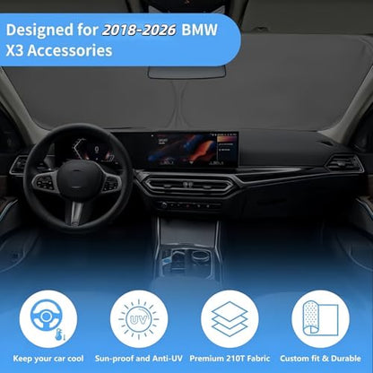 Windshield Sun Shade Custom for BMW X3 2018-2021 2022 203 2024 2025 2026 Front Window Sunshade Foldable Sun Visor Protector Window Shade Blocks UV Rays Keep Your Car Cooler - size: H. for Bmw X3 2018-2026