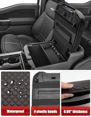 Center Console Armrest Cover for Ford F250 F350 F450 F550 Super Duty 2023 2024 2025 2026, Vinyl Leather Trim, Arm Rest Lid Cushion Protector, Anti-scratch, Dark Brown (Fits Bucket Seat Console Only) - color: Dark Brown