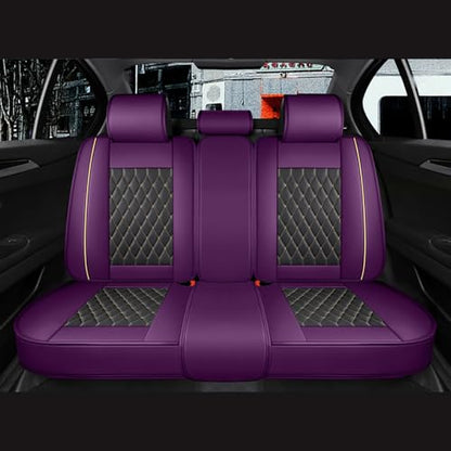SanQing Car Seat Covers Full Set, Super Luxurious Heavy Universal Duty Waterproof Leather Automotive Vehicle Cover for Cars SUV Pick-up Truck, Non-Slip Seat Purple Car Accessories(Full Set/Purple) - color: Full Set/Purple