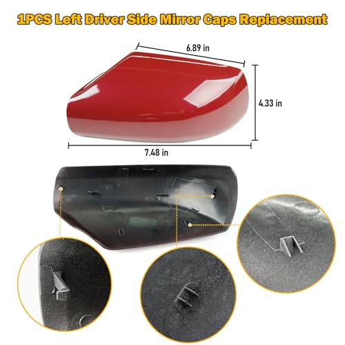 Moonlinks Mirror Cover Replacement Compatible With Nissan Altima 2.5L 2007 2008 2009 2010 2011 2012, Red Left Driver Side Clip-on Mirror Cap WITHOUT Turn Signal, Replace for 96302-JB13E (Red) - color: Left Red