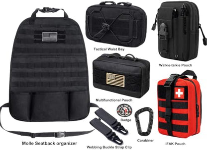 Molle Seat Back Organizer, Tactical Car Seat Cover Organizer Panel with Pouches, Molle Universal Vehicle Panel (Red) - style: Red