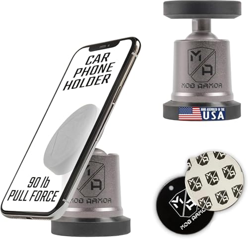 Mob Armor MobNetic Maxx - USA Assembled Magnetic Phone Holder for Car, Magnetic Car Phone Mount, 90-Degree Tilt, 360-Degree Rotation, Aluminum Metal, Compatible with iPhone & Android - Gunmetal - color: Gunmetal