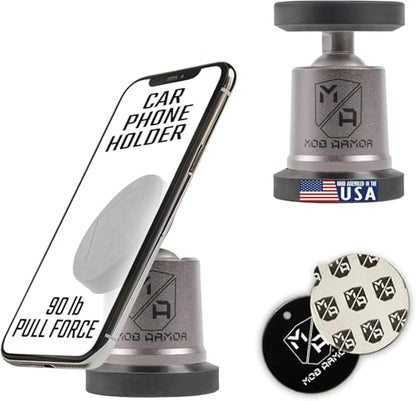 Mob Armor MobNetic Maxx - USA Assembled Magnetic Phone Holder for Car, Magnetic Car Phone Mount, 90-Degree Tilt, 360-Degree Rotation, Aluminum Metal, Compatible with iPhone & Android - Gunmetal - color: Gunmetal