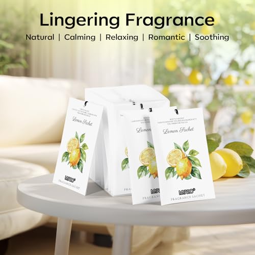 MYARO 12 Packs Lemon Scented Sachets for Drawer Closet Bathroom Odor Eliminator - Fresh Home Fragrance Car Air Frehener - color: Lemon