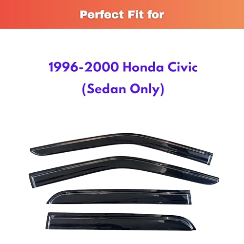 KPY Rain Guards Fit for 1996-2000 Honda Civic, Out-Channel Window Visors Vent Wind Deflectors 4PC, Car Accessories for 96-00 Civic (Sedan Only) - size: 1996-2000 Civic
