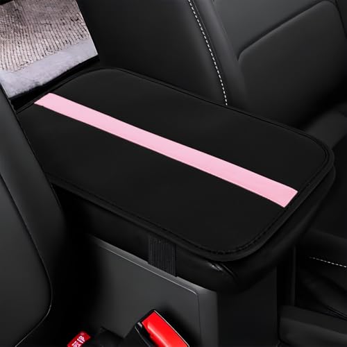 wuyaoyao Car Center Console Cover, 12.6"×7.87" PU Leather Armrest Cover for Cars, Stylish Auto Armrest Cushion Pad, Waterproof Vehicle Arm Rest Protector, Interior Car Accessories (Black+Pink) - color: Black+Pink