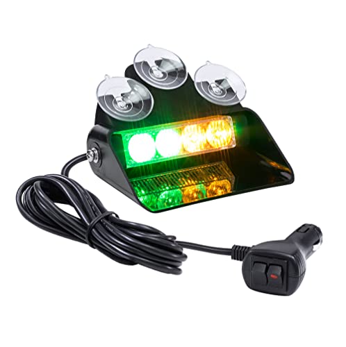 LAMPHUS SolarBlast SBWL14 4W Amber Green LED Emergency Dash Light [32 Flash Modes] [Adjustable Angle] [Suction Cups] Flashing Warning Strobe Dash Windshield Light for Volunteer Firefighter Vehicles - color: Amber / Green