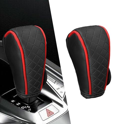 Car Gear Shift Cover, Anti-Slip Leather Shift Knob Cover for Shift Lever Protection, Universal Car Decorative Accessories Shifter Stick Protector Suitable for Cars,Trucks,SUVs (Black/Red) - color: Black/Red