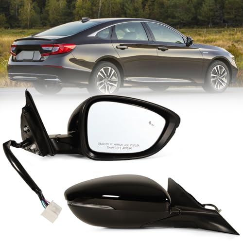 Right Passenger side Mirror Fits 2018-2022 Honda Accord With Power Glass, Heated, Blind Spot Detection,Turn Signal and Manual Folding Match to Crystal Black Pearl Replace HO1321330 8Pins - color: Black, size: 8Pins-Right
