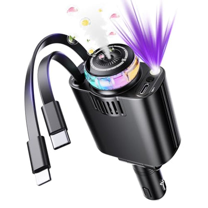 Retractable Car Charger with Aromatherapy and Starlight, 5 in 1 USB C Car Charger Adapter, 69W Fast Charging Cars Phone Chargers, Cars Air Freshener Compatible with iPhone 16 15 14 13 12 (Black) - color: Black