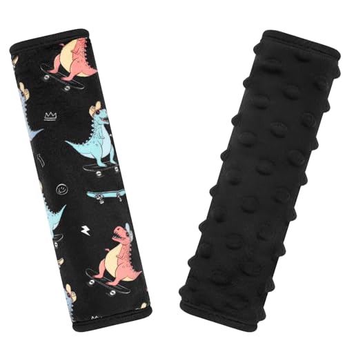Seat Belt Covers for Kids, Double-Sided Use Shoulder Pads for Kids, Comfort Neck Strap Covers, Cute Car Seatbelt Cushion Covers for Boys Girls(2 Pack) - color: Dinosaur World
