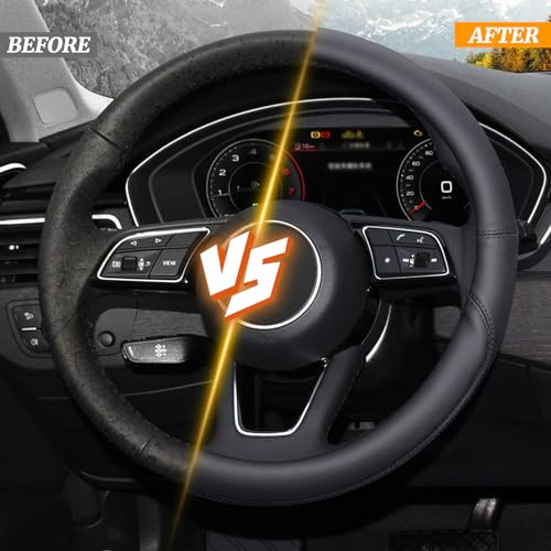 KAFEEK Black Steering Wheel Cover, Universal 15 inch, Microfiber Leather Black, Soft and Odorless, Durable Leather Cover with Anti-Slip Lining - color: black1