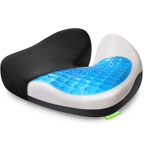 AUVON Multi-Layer Gel Seat Cushion for Ideal Support & Softness, Cooling Memory Foam Office Chair Cushion for Hemorrhoid, Sciatica & Tailbone Pain Relief, Anti-Slip Back Seat Pillow