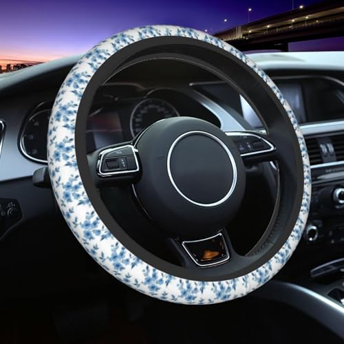 Flowers Blue License Plate Frame 2pc Flowers Cute License Plate Frame Flower Steering Wheel Cover Steering Wheel Cover Cars Aluminum with Fits Standard Us Ca Vehicles - color: flowers Blue